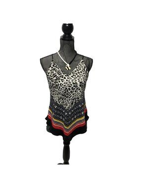 IZ Byer Sleeveless Animal Print Striped Top Womens Size Small Camisole Mob Wife